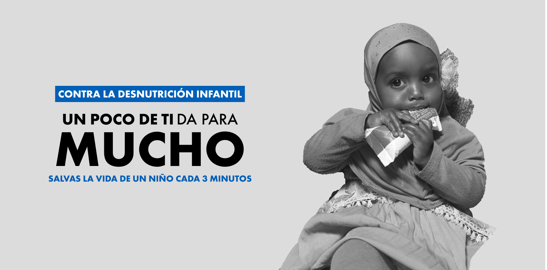 Cartel para animar a donar contra la desnutrición infantil. Acción contra el Hambre