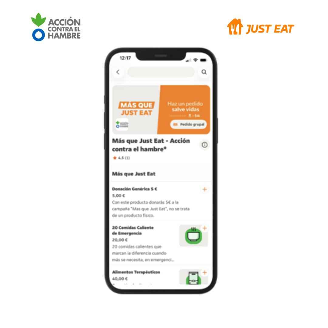 Teléfono con delivery solidario de Just Eat en la pantalla