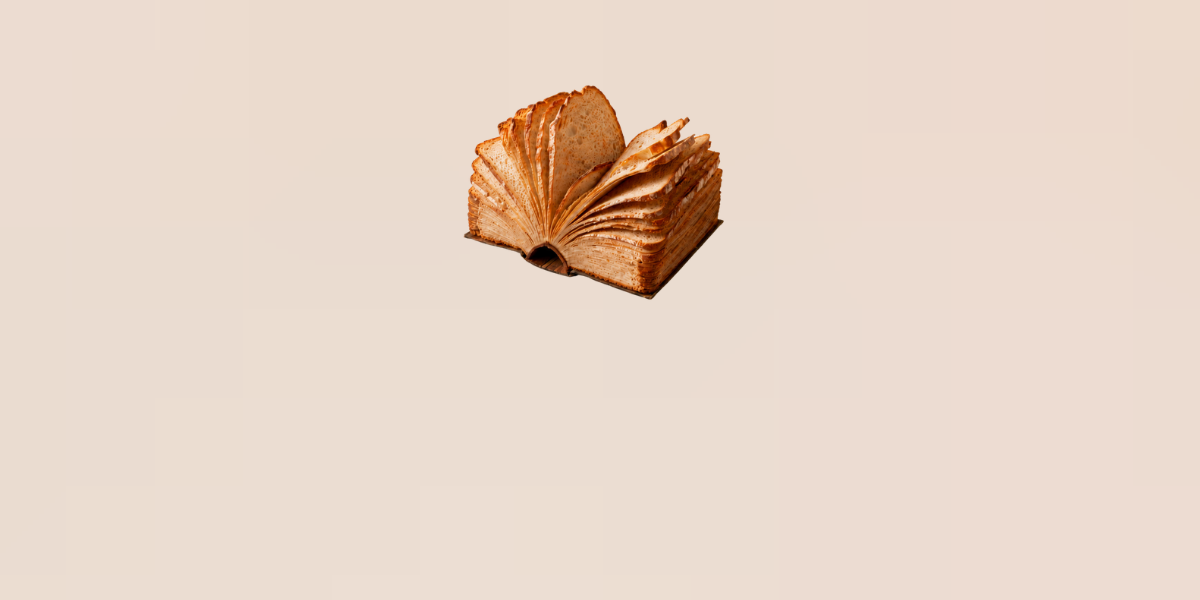 Historias que nutren. Libro abierto formado por rebanadas de pan.
